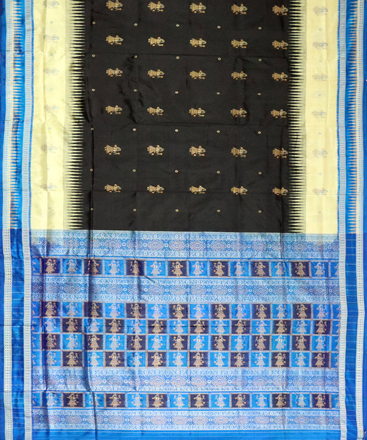 Black sky blue silk handloom bomkai saree