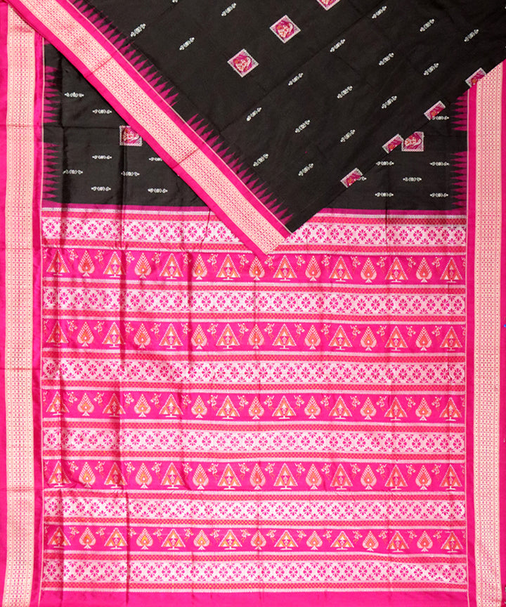 Black pink silk handloom bomkai saree