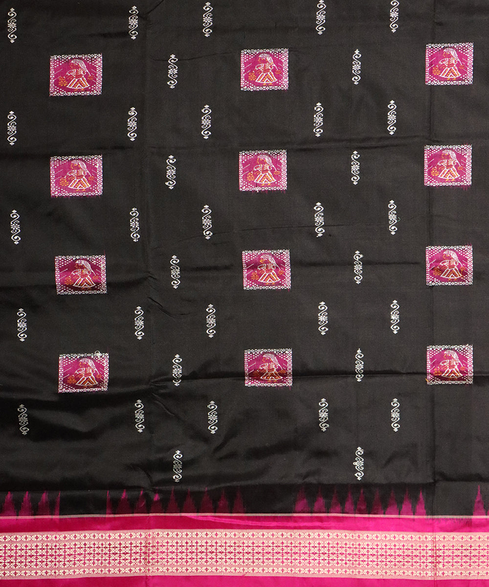 Black pink silk handloom bomkai saree