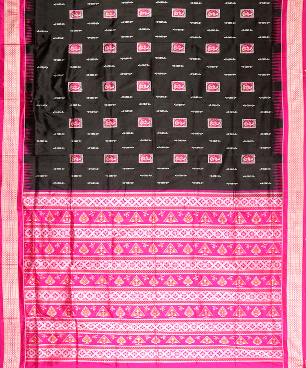 Black pink silk handloom bomkai saree