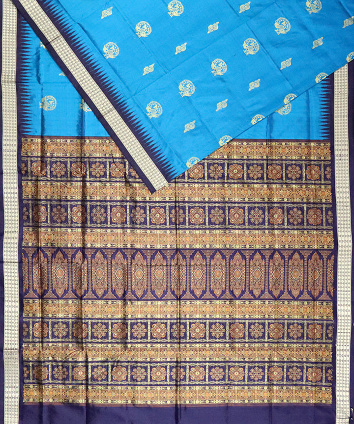 Powder blue navy blue silk handloom bomkai saree