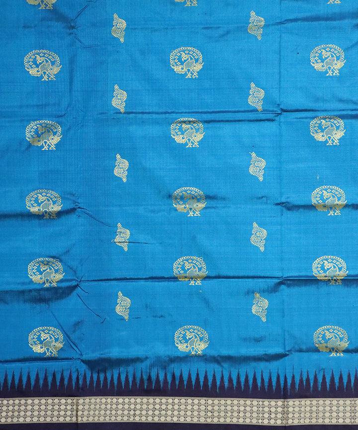 Powder blue navy blue silk handloom bomkai saree