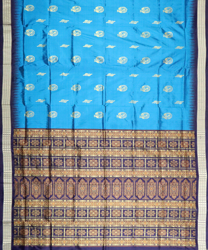 Powder blue navy blue silk handloom bomkai saree