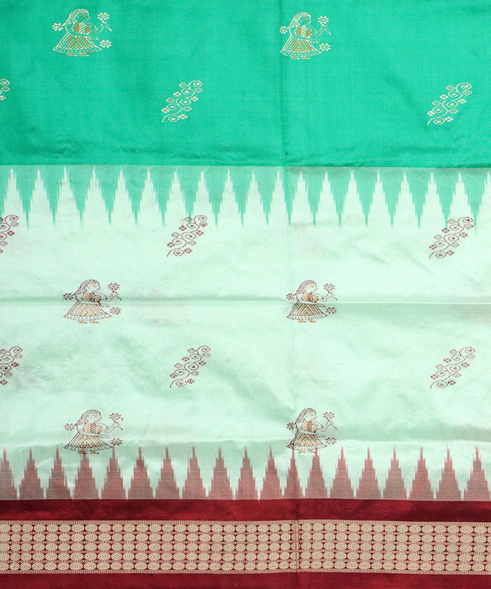 Caribbean green maroon silk handloom bomkai saree