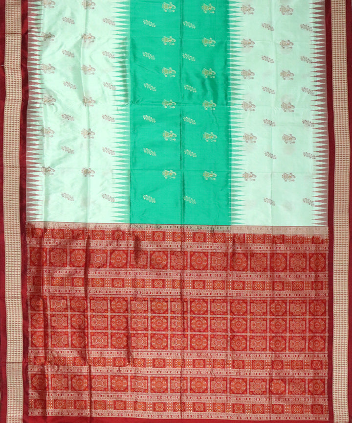 Caribbean green maroon silk handloom bomkai saree