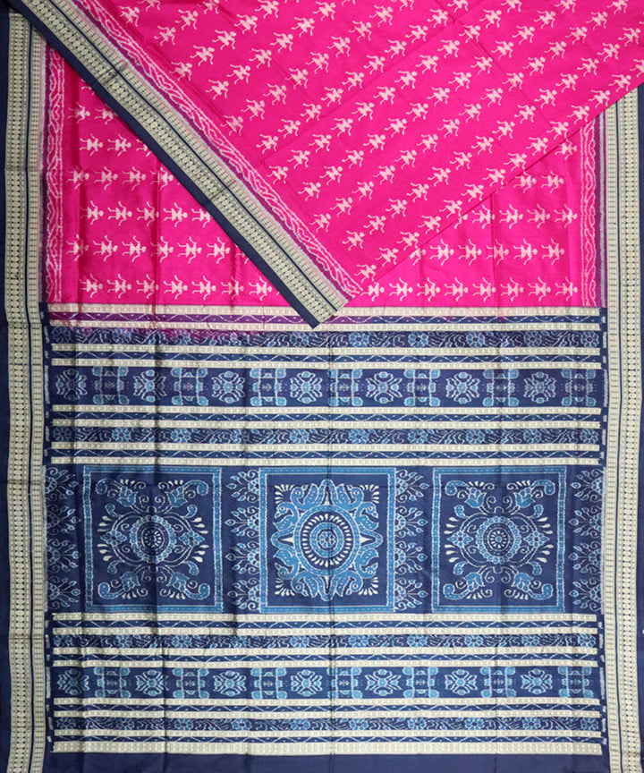 Pink navy blue silk handloom sambalpuri saree