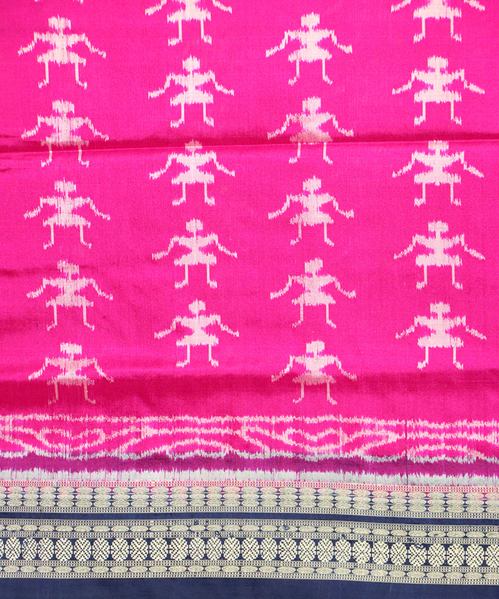 Pink navy blue silk handloom sambalpuri saree