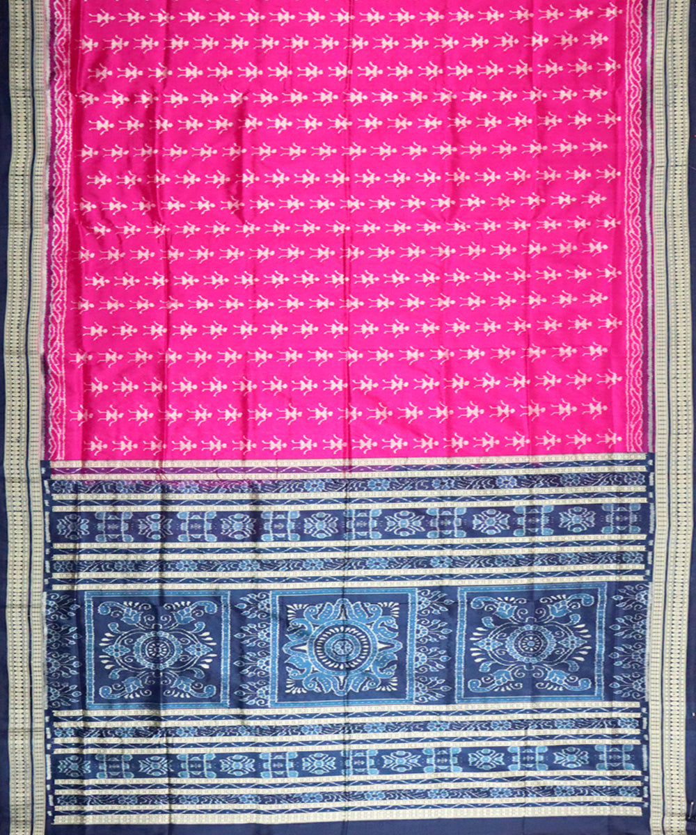 Pink navy blue silk handloom sambalpuri saree