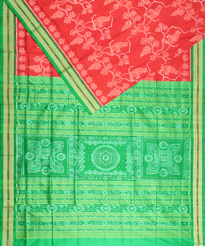 Orange green silk handloom sambalpuri saree