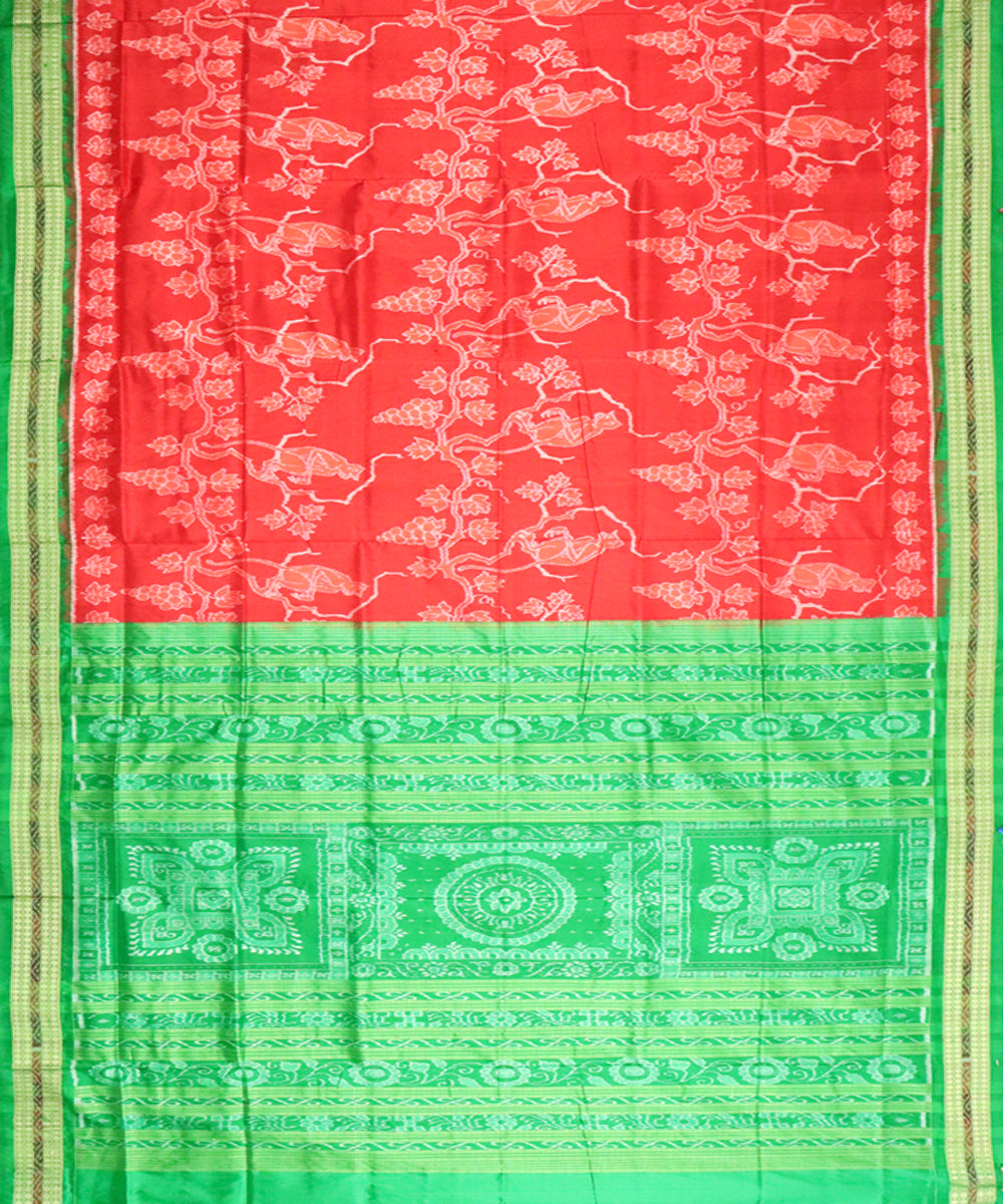 Orange green silk handloom sambalpuri saree