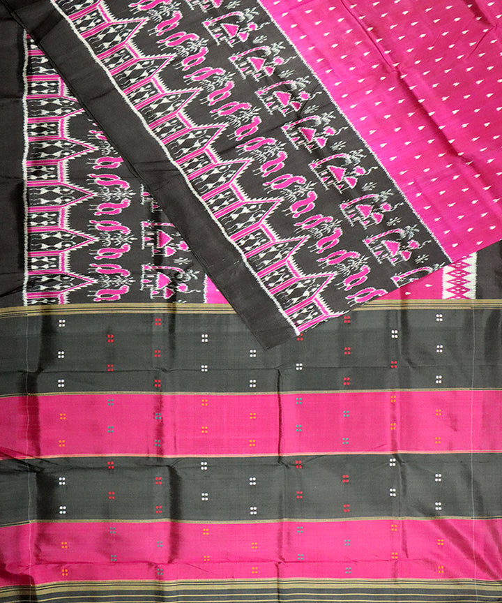 Dark raspberry black silk handloom khandua saree