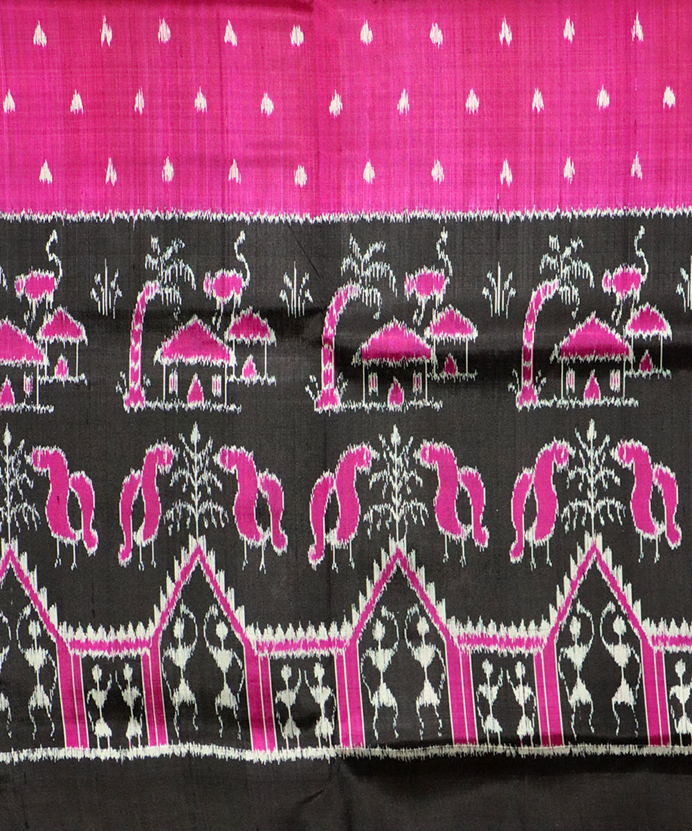 Dark raspberry black silk handloom khandua saree