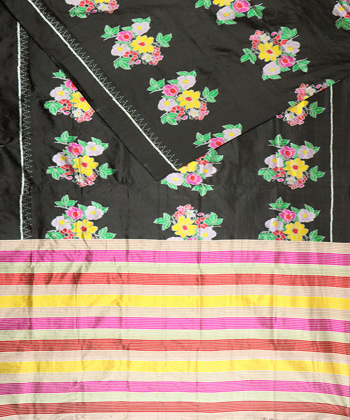 Black multicolour silk handloom khandua saree