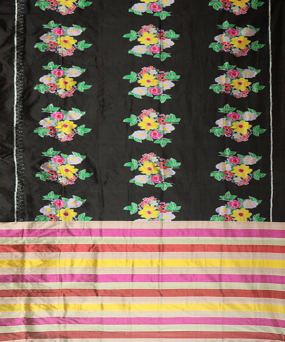 Black multicolour silk handloom khandua saree