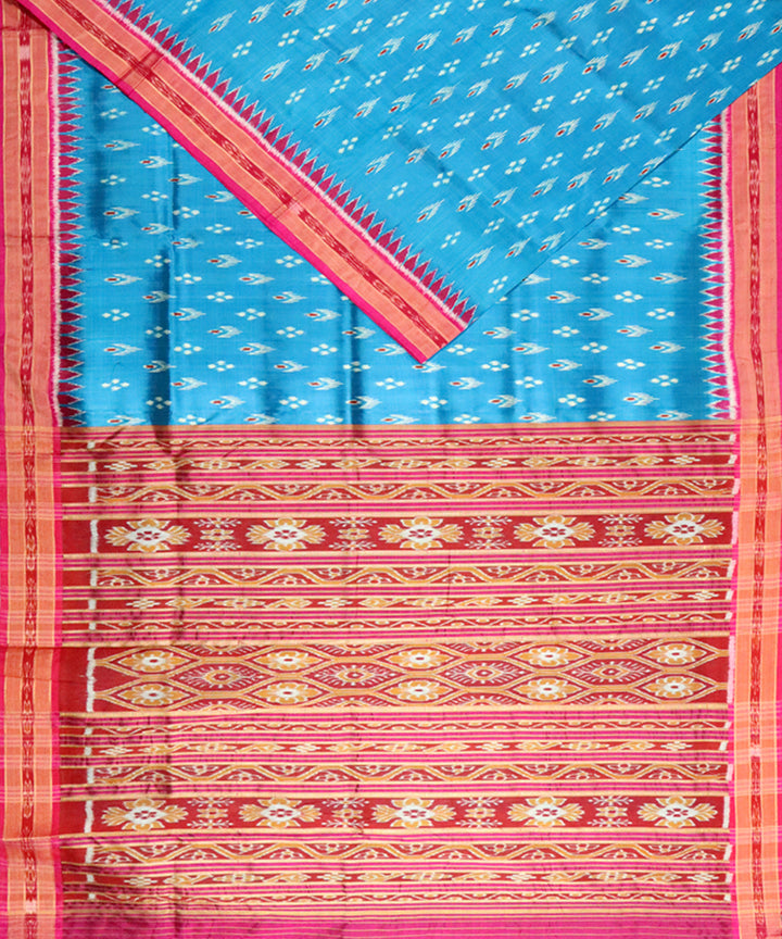 Powder blue pink silk handloom khandua saree