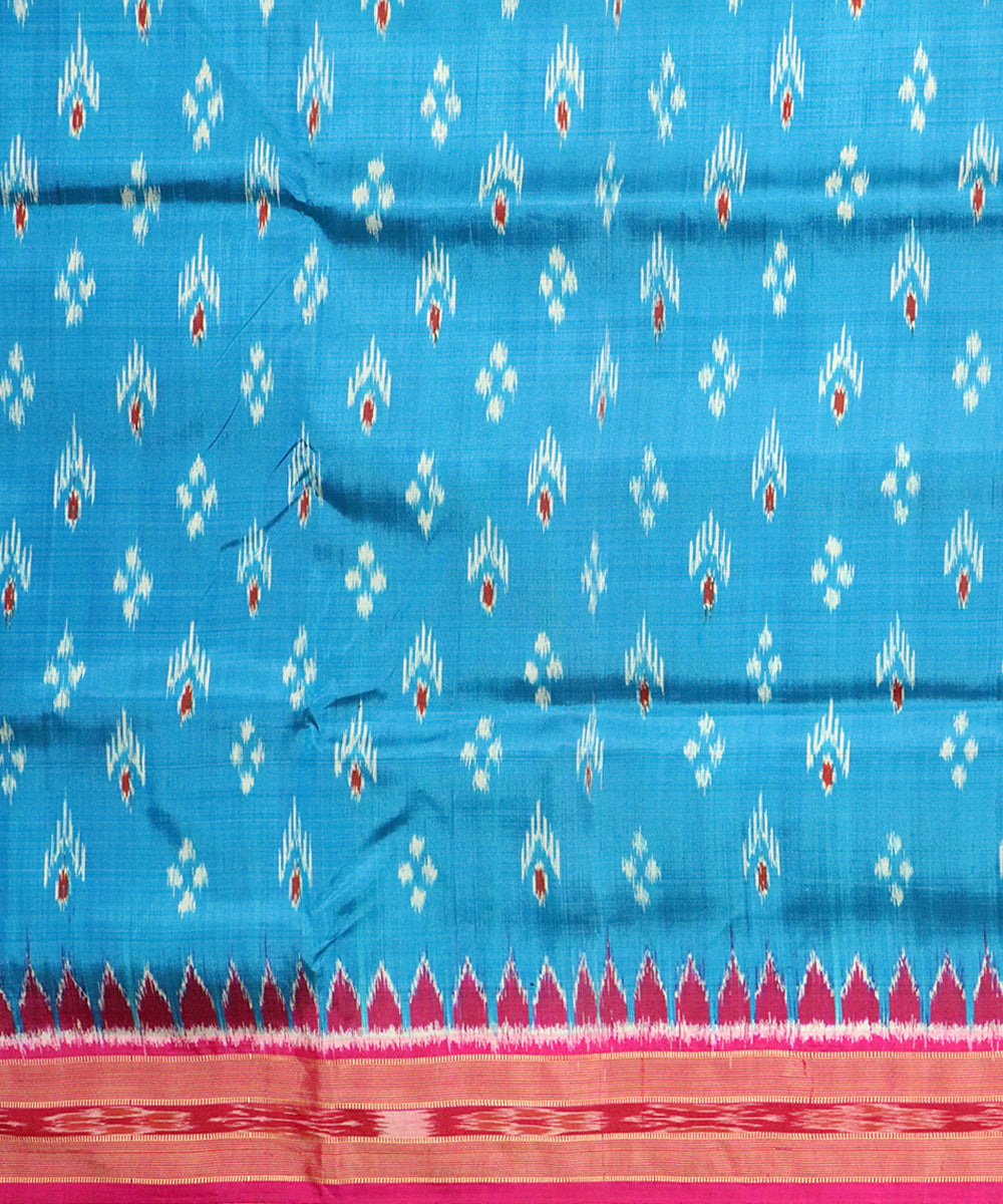 Powder blue pink silk handloom khandua saree