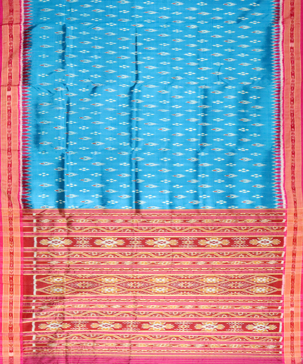 Powder blue pink silk handloom khandua saree
