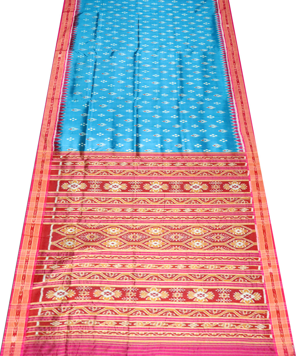 Powder blue pink silk handloom khandua saree