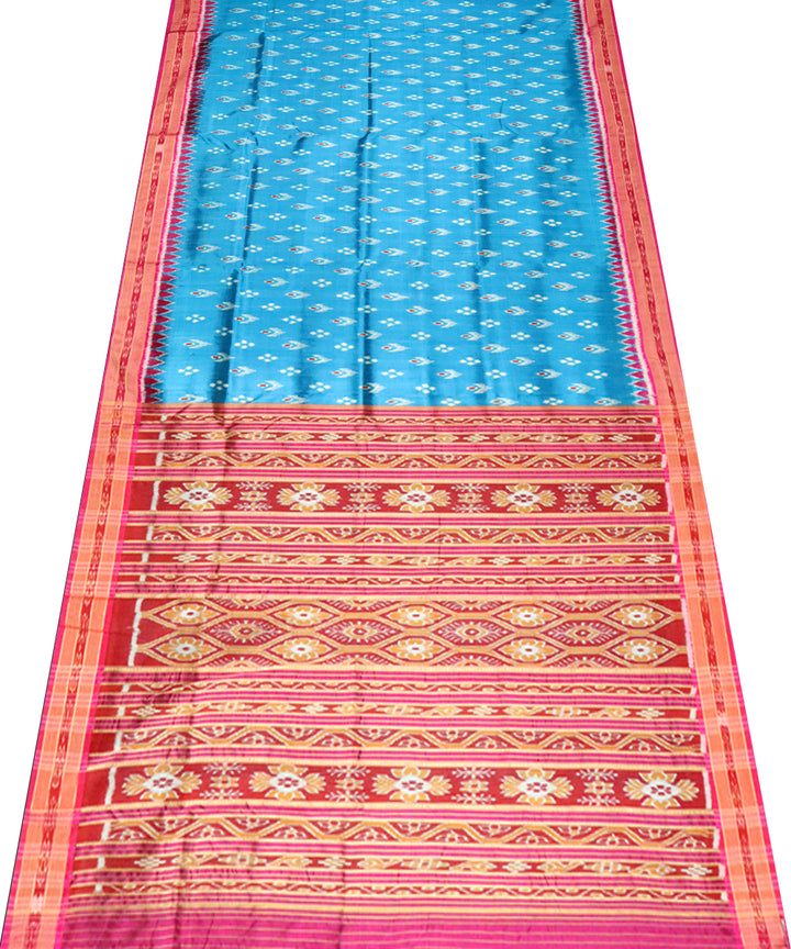 Powder blue pink silk handloom khandua saree
