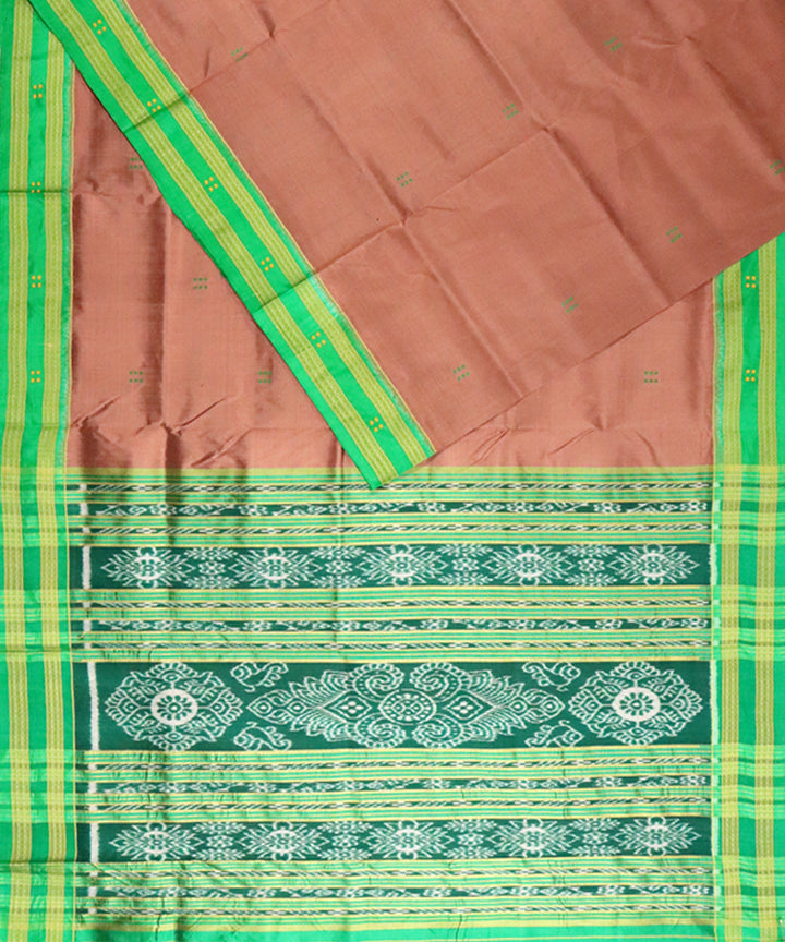 Coconut brown green silk handloom khandua saree