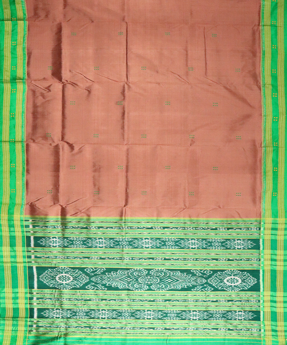 Coconut brown green silk handloom khandua saree