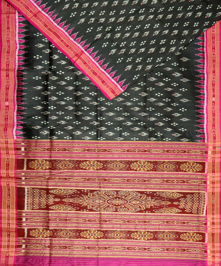 Black pink silk handloom khandua saree