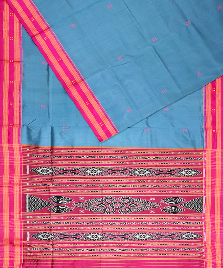 Air force blue pink silk handloom khandua saree