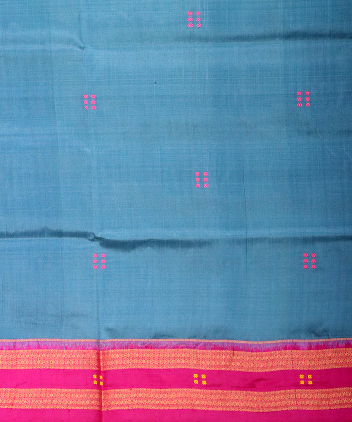 Air force blue pink silk handloom khandua saree