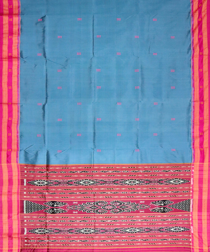 Air force blue pink silk handloom khandua saree