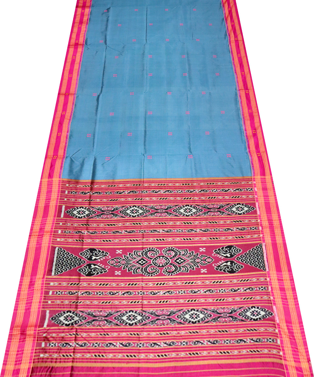 Air force blue pink silk handloom khandua saree