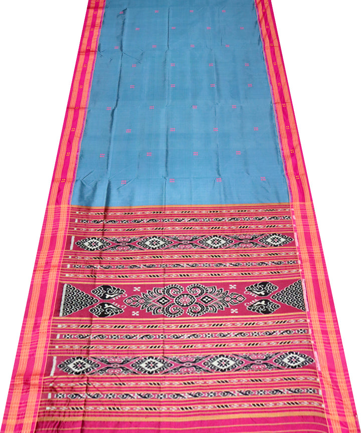 Air force blue pink silk handloom khandua saree