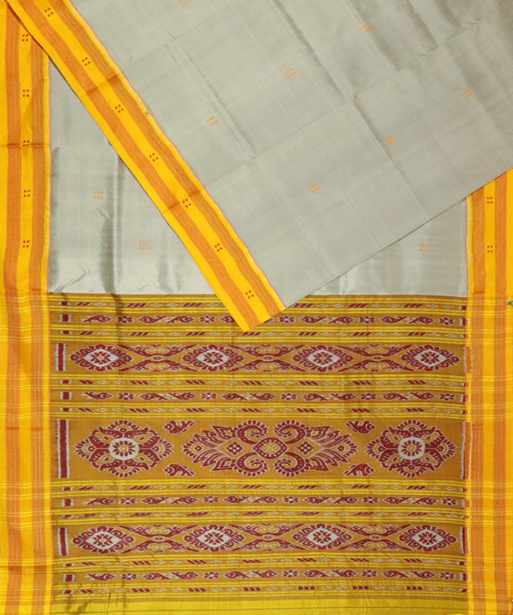 Grey yellow silk handloom khandua saree