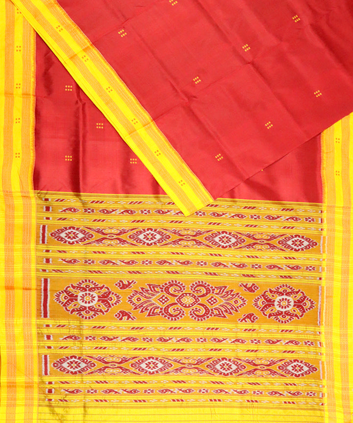 Maroon yellow silk handloom khandua saree