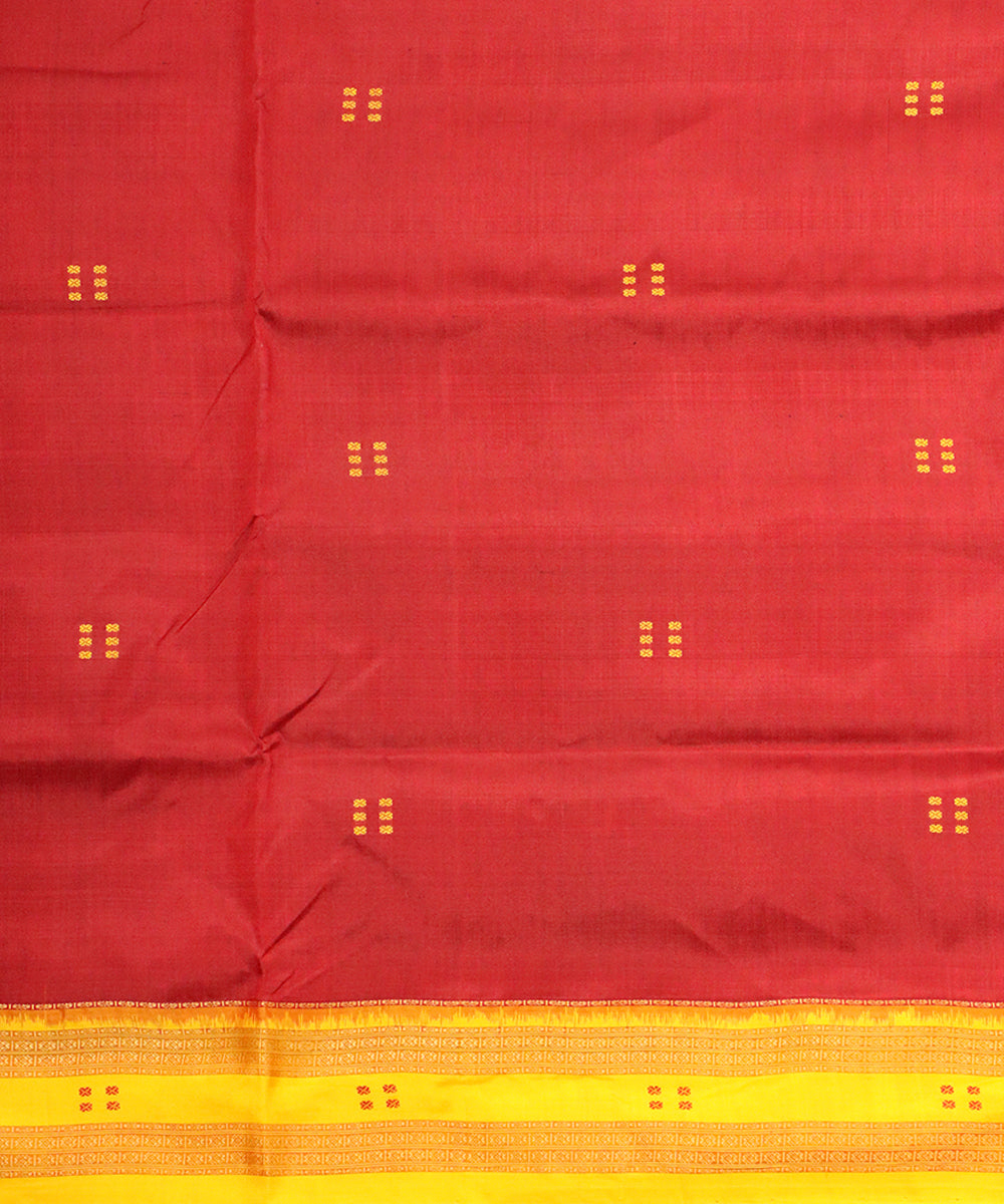 Maroon yellow silk handloom khandua saree