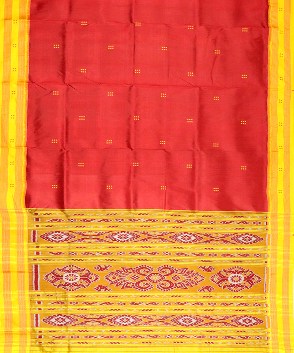 Maroon yellow silk handloom khandua saree