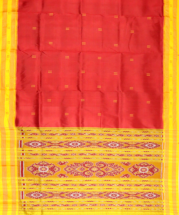 Maroon yellow silk handloom khandua saree