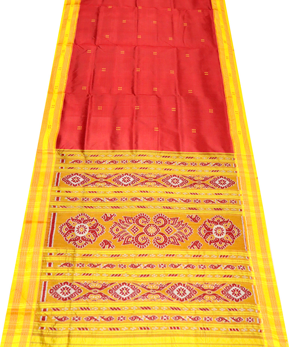 Maroon yellow silk handloom khandua saree