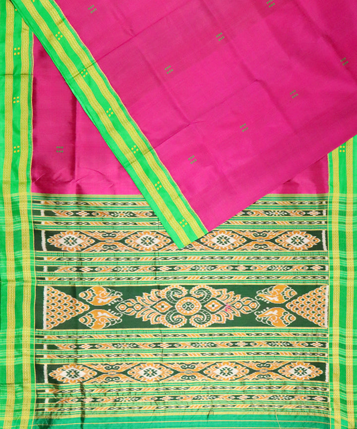 Dark raspberry green silk handloom khandua saree