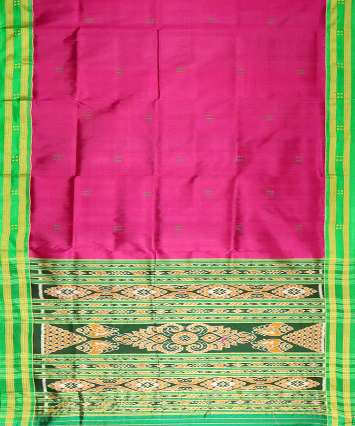 Dark raspberry green silk handloom khandua saree