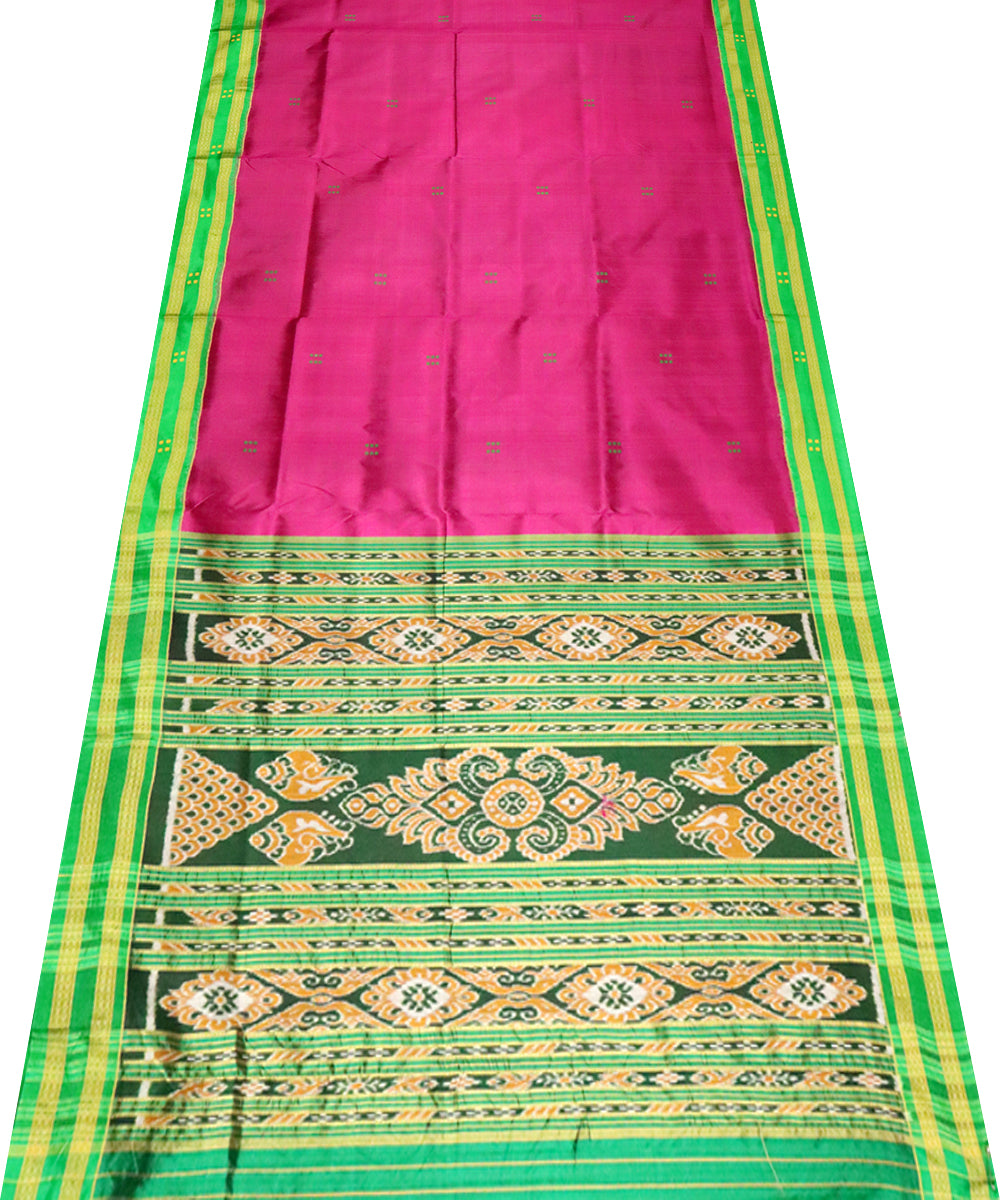 Dark raspberry green silk handloom khandua saree