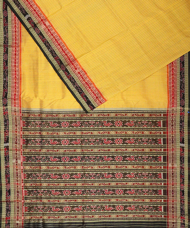 Yellow black checks silk handloom khandua saree