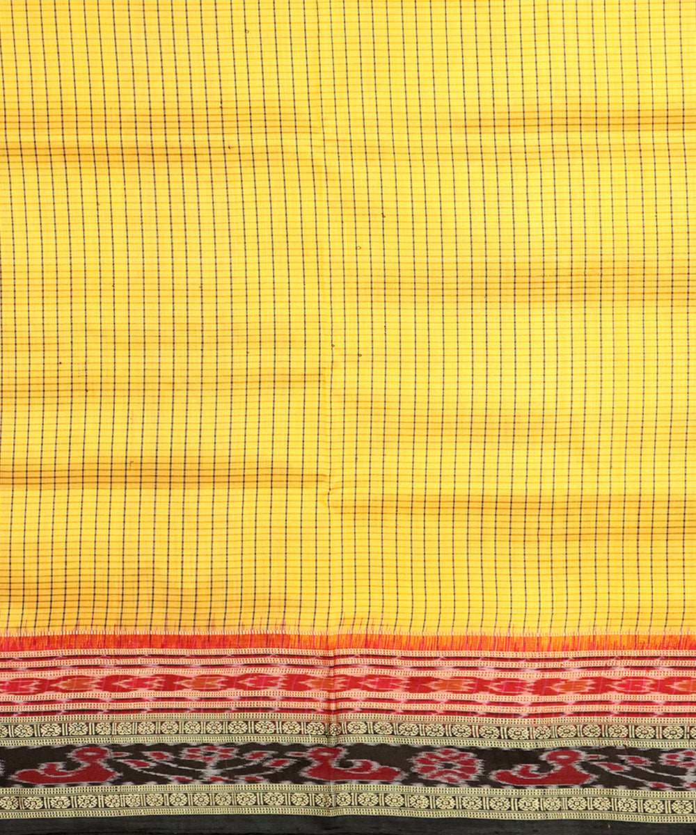 Yellow black checks silk handloom khandua saree