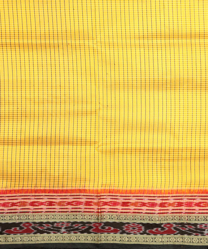 Yellow black checks silk handloom khandua saree