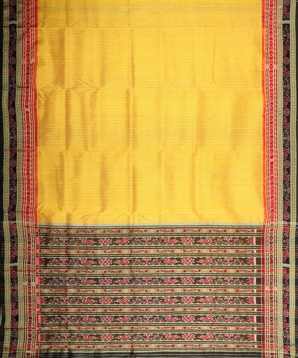 Yellow black checks silk handloom khandua saree