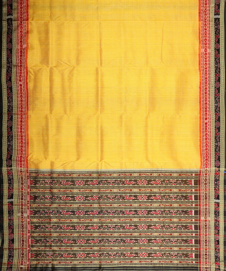 Yellow black checks silk handloom khandua saree