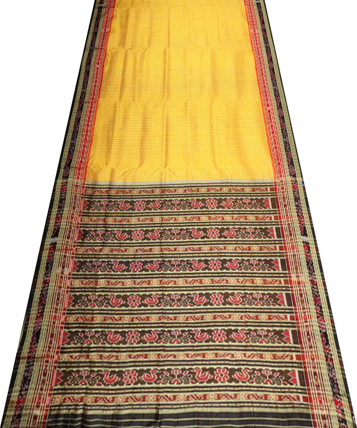 Yellow black checks silk handloom khandua saree