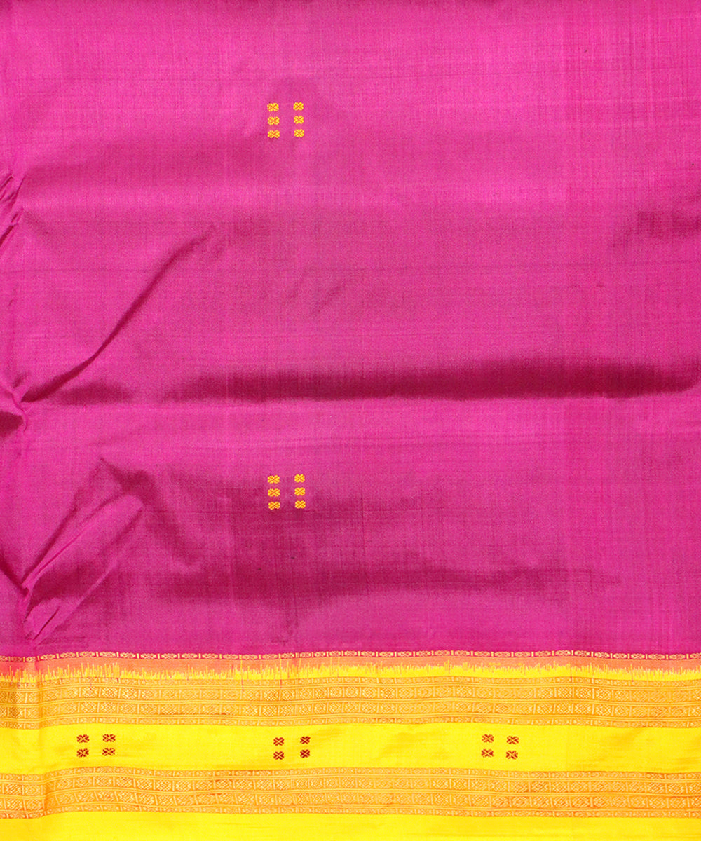 Boysenberry yellow silk handloom khandua saree