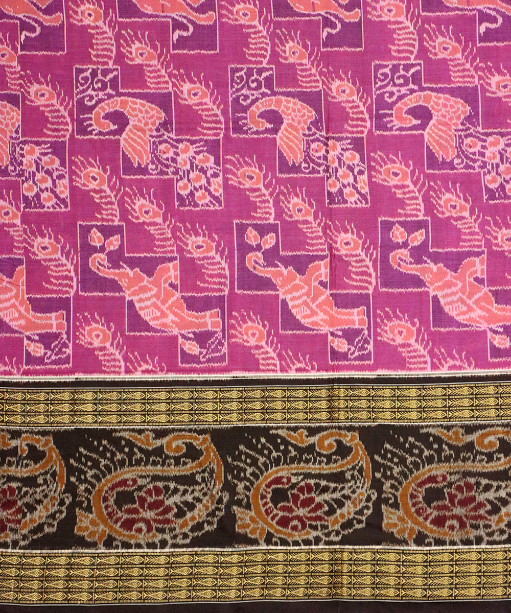 Fuchsia rose black cotton handloom sambalpuri saree