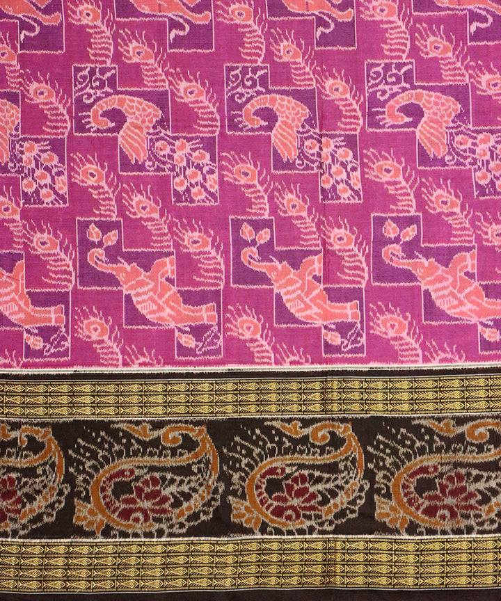 Fuchsia rose black cotton handloom sambalpuri saree