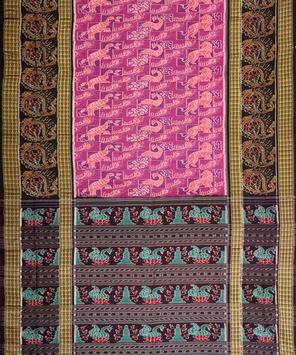 Fuchsia rose black cotton handloom sambalpuri saree